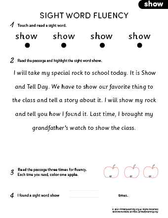 sight word show fluency