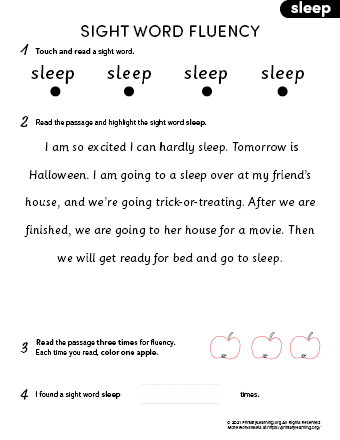 sight word sleep fluency