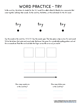 sight word try worksheet