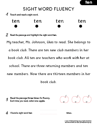 sight word ten fluency