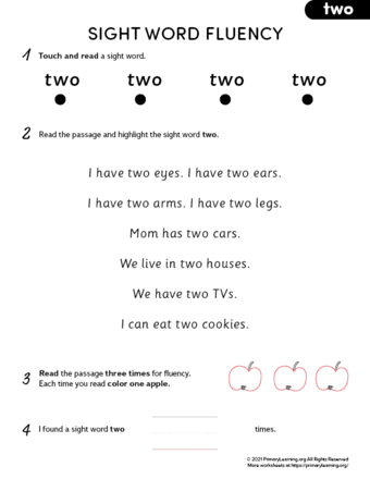 sight word two fluency