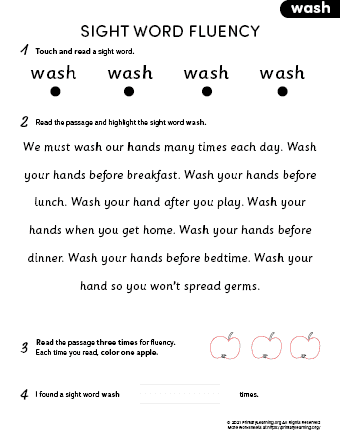 sight word wash fluency