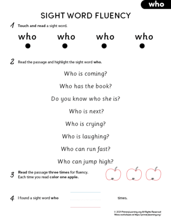 sight word who fluency