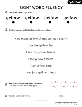 sight word yellow fluency