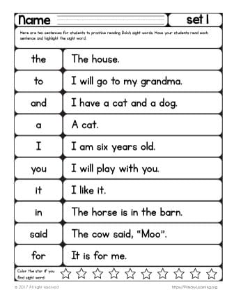reading sight words worksheets