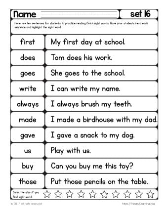 sight word passages