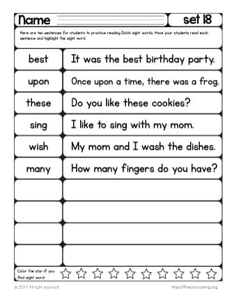 most common sight words