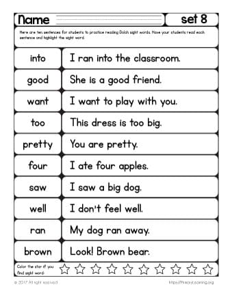 1st grade dolch words worksheets