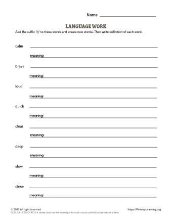 suffix ly worksheets