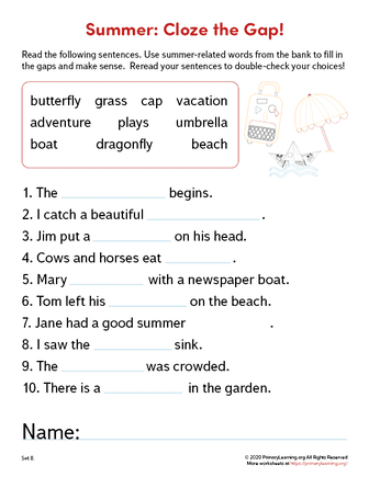 summer vocabulary worksheet