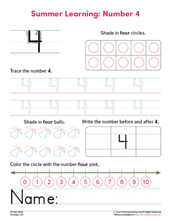 all about number 4 worksheet