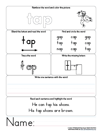 tap worksheet