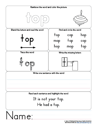 top worksheet