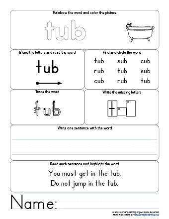 tub worksheet