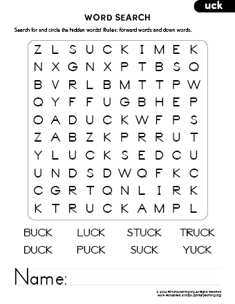 uck family words search