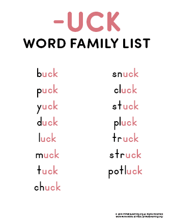 uck word family list