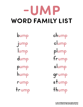ump word family list