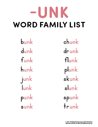 unk word family list