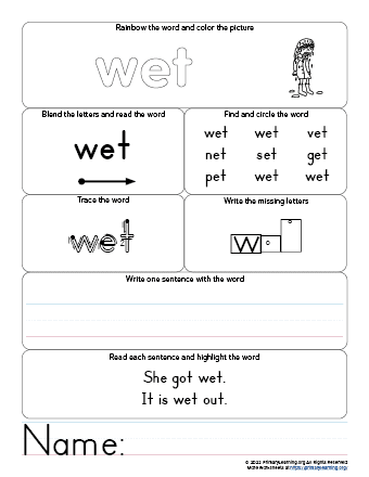 wet worksheet