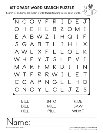 Word searches for grade 1
