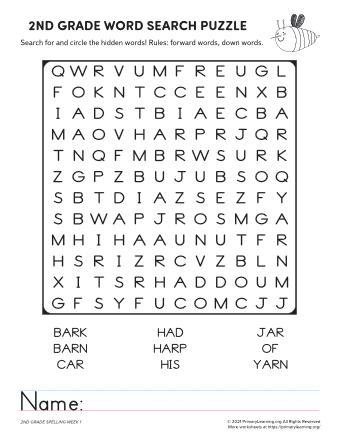 2nd grade word search unit 1