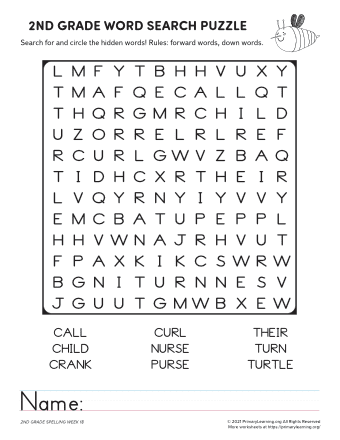 2nd grade word search unit 18