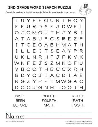 2nd grade word search unit 21
