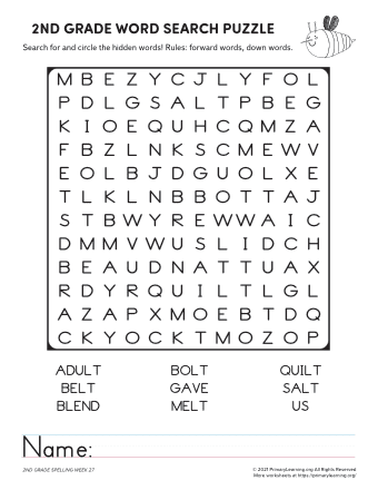 2nd grade word search unit 27