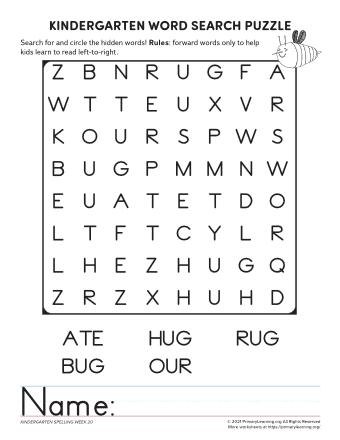 kindergarten word search unit 20