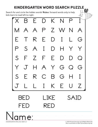 kindergarten word search unit 23