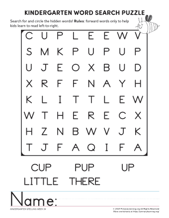 kindergarten word search unit 34