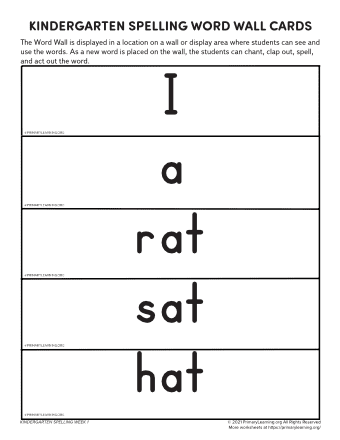 kindergarten spelling words unit 1