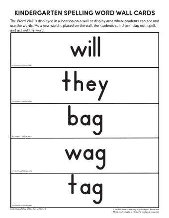 kindergarten spelling words unit 28