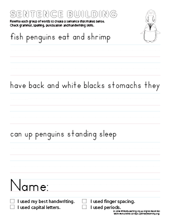 sentence building penguin