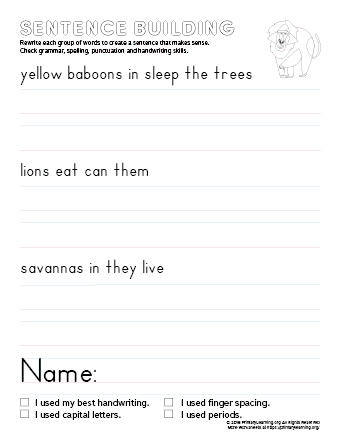 sentence building yellow baboon