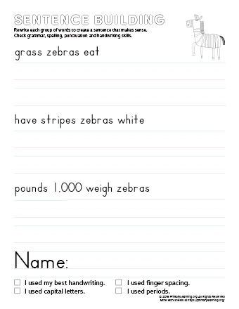 sentence building zebra