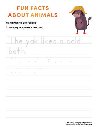sentence writing yak