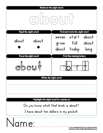 about sight word worksheet