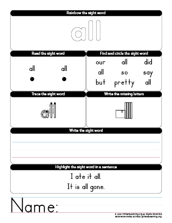 all sight word worksheet