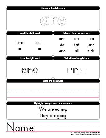 are sight word worksheet