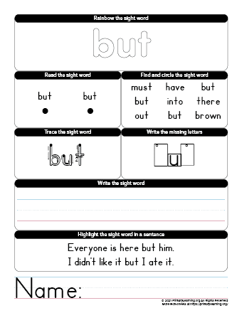 but sight word worksheet