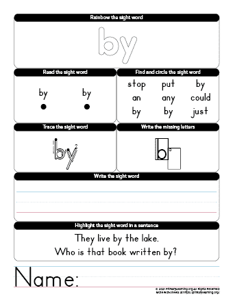 by sight word worksheet