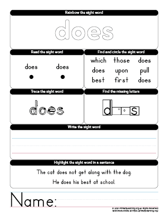 does sight word worksheet