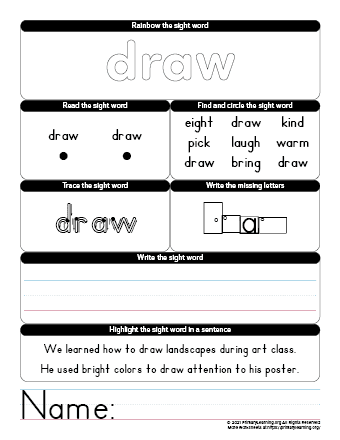 draw sight word worksheet
