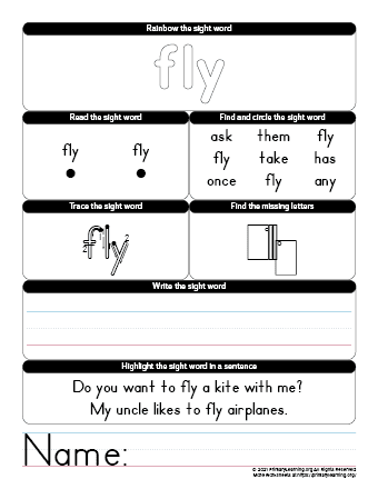 fly sight word worksheet