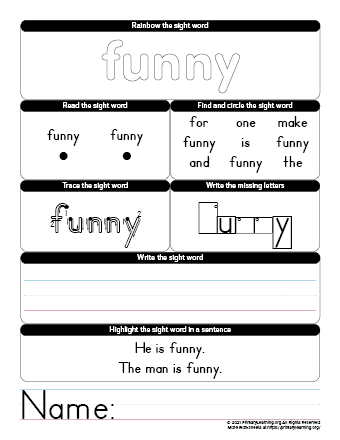 funny sight word worksheet
