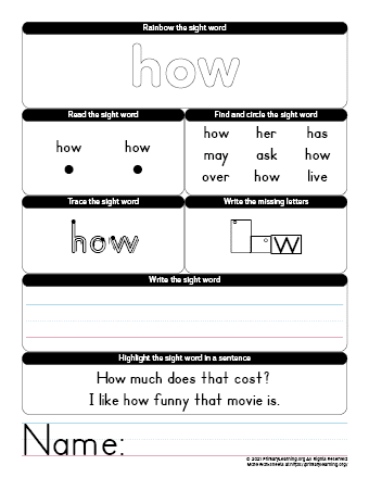 how sight word worksheet