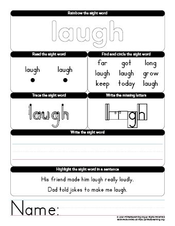laugh sight word worksheet