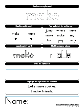 make sight word worksheet
