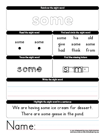 some sight word worksheet